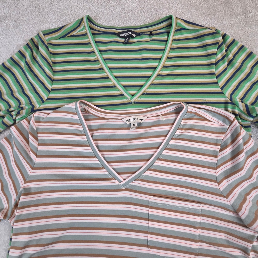 Toad&Co Swifty V Tee Lot (2) Striped Long Sleeve Pocket T-Shirt Womens M